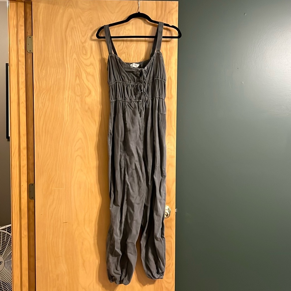 Lucky Brand tie front utility jumpsuit adjustable straps